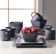 Zaza Square Stoneware Dinner Set, Charcoal 16-Piece