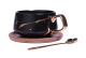 Kintsugi Kintsukuroi Black Teacup With Acacia Wooden Base