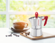 Pedrini Coffee Maker Polished Aluminium 9 Cups - Red