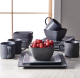 Zaza Square Stoneware Dinner Set, Charcoal 16-Piece